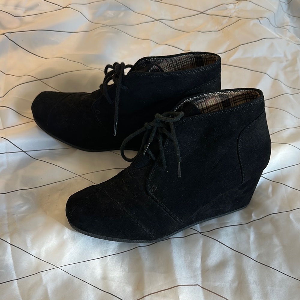 Black Suede Wedge Booties